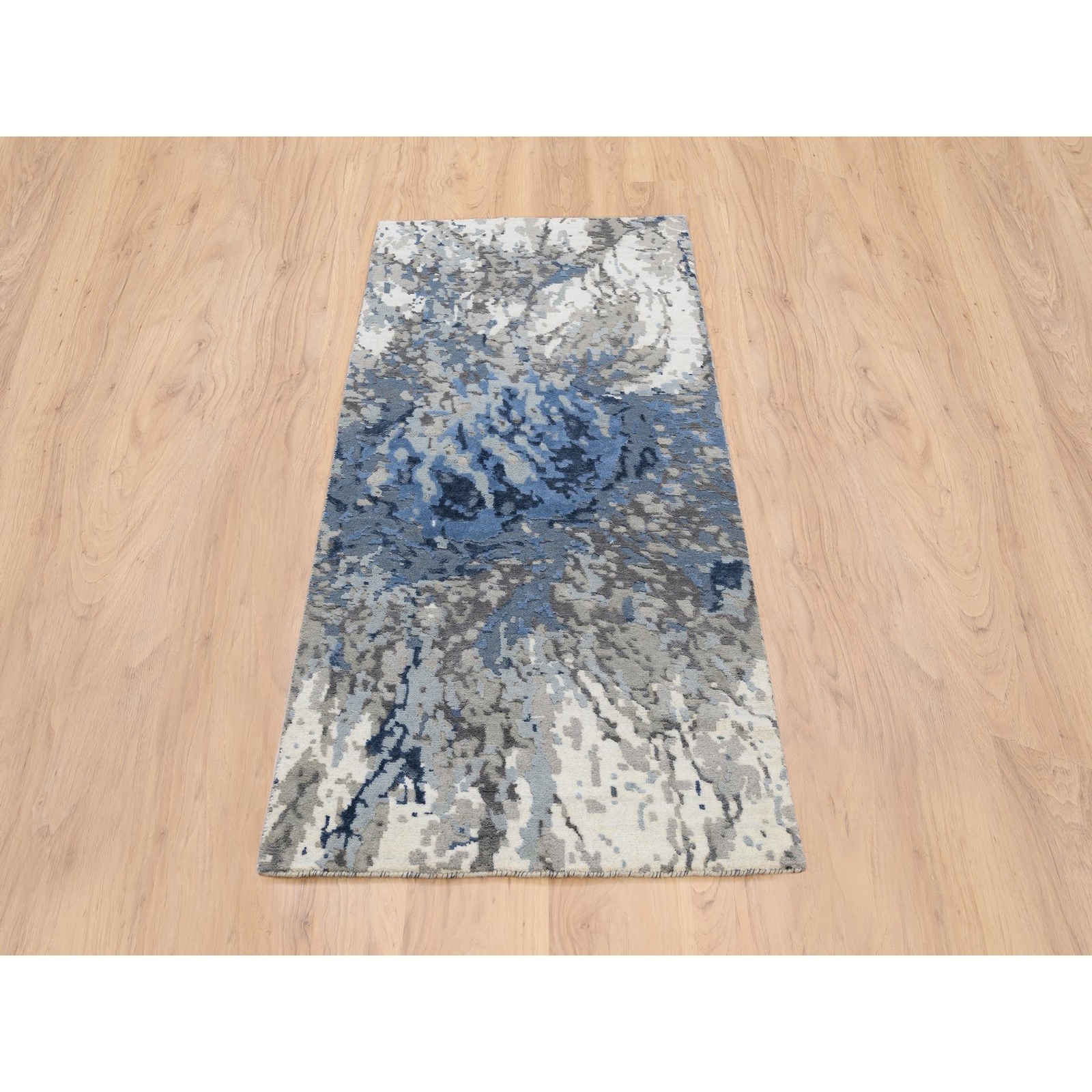 2’6″ x 6’2″ Denim Blue Wool and Art Silk Hand Knotted Runner Oriental Rug R63763