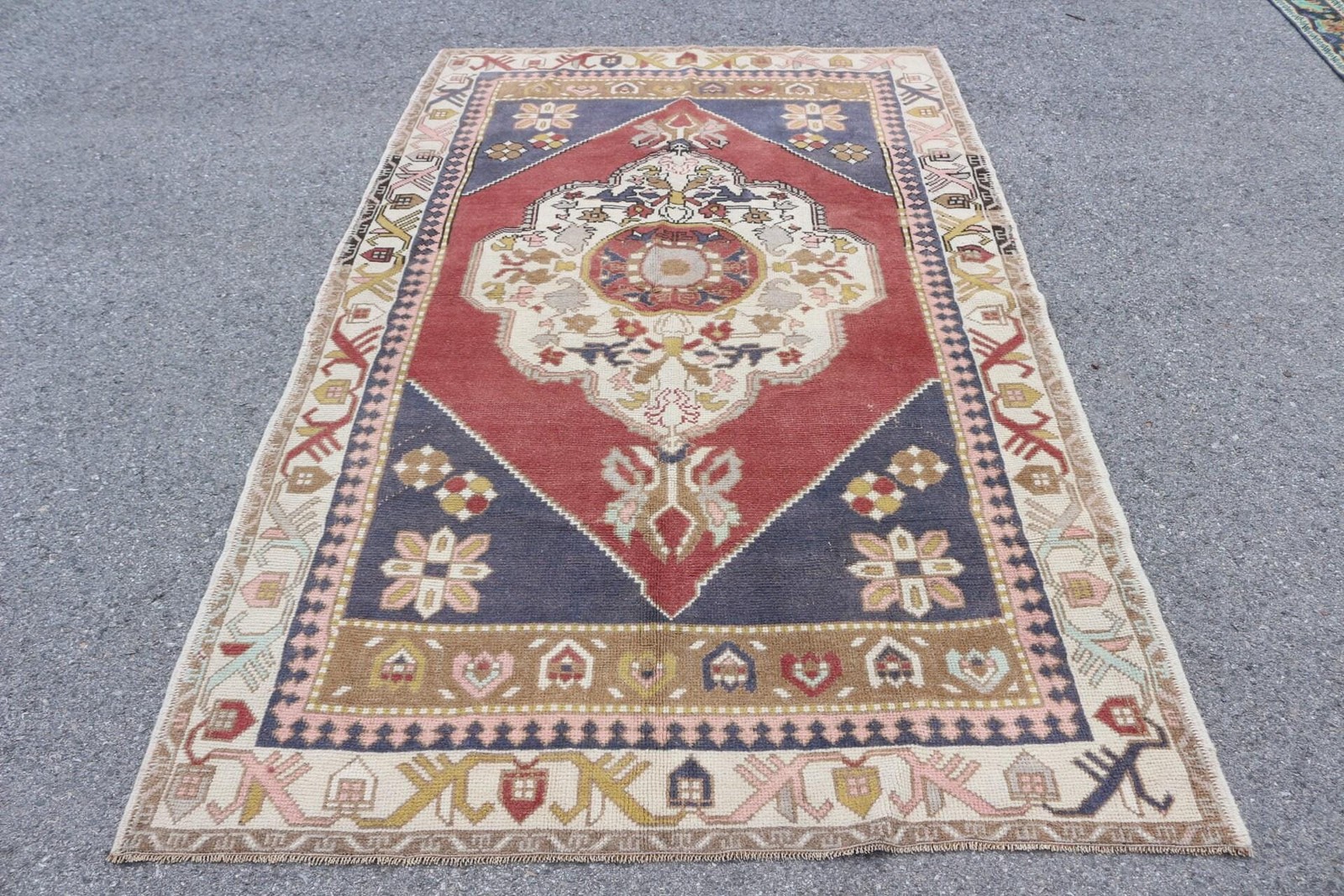 4,7×7,8 ft Turkish Area Rug, Vintage Red Solid Rug
