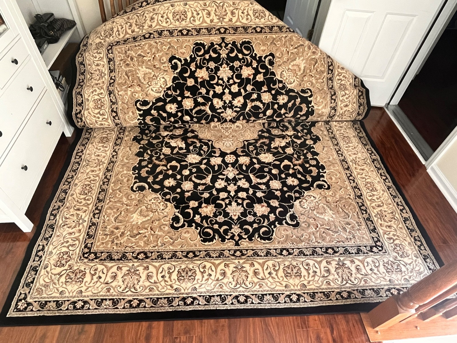 Dynamic Rugs Bazaar Trim 01 Area Rug Black Beige Floral Medallion 8×10 feet