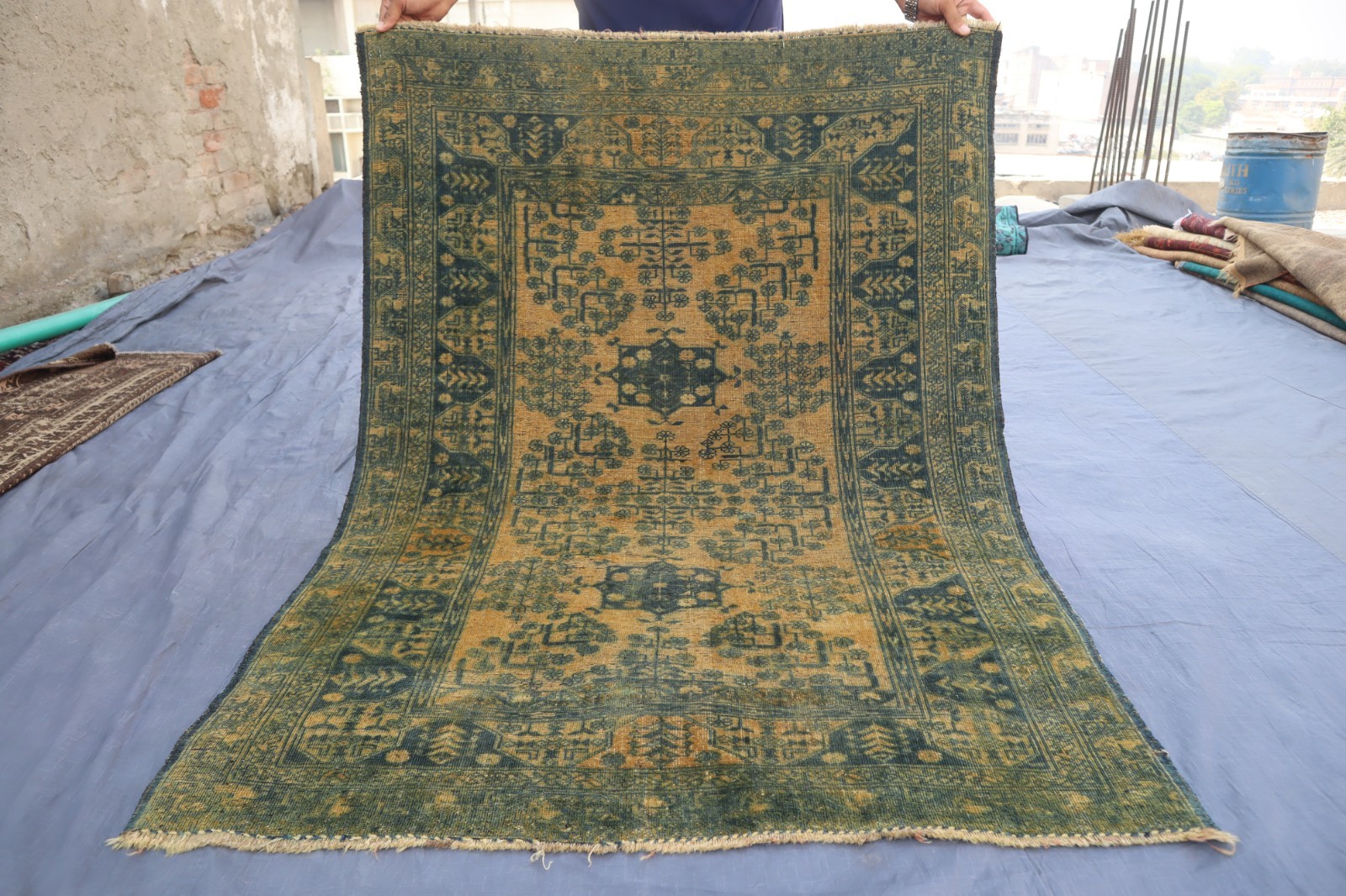 3’4×4’8 ft Gold Afghan Khal Muhammadi Bukhara Rug, Handmade Low Pile Wool Rug