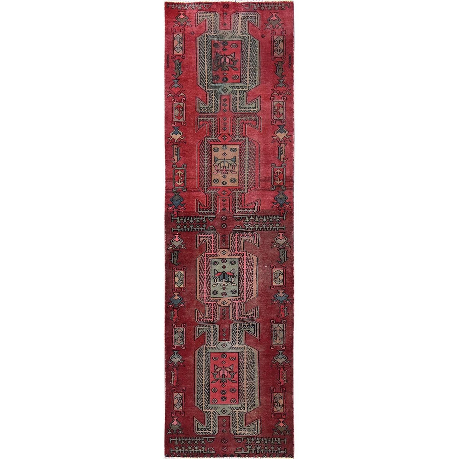2’3″x8’5″ Red Vintage Zoroastrian Khamadan Hand Knotted Wool Runner Rug R846