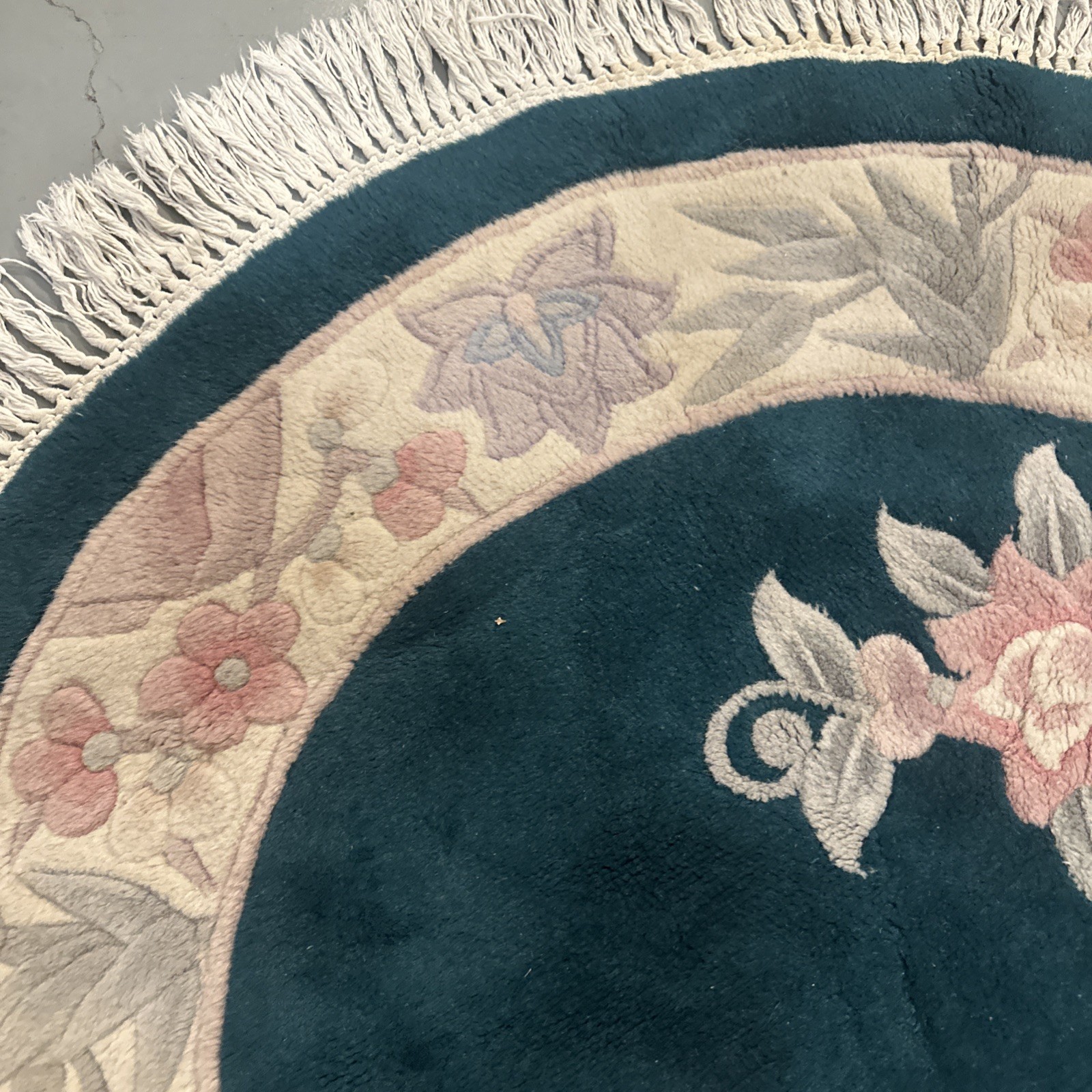 4ft Round oriental Peking Collection Authentic 100% Wool Pile Rug Green Vintage