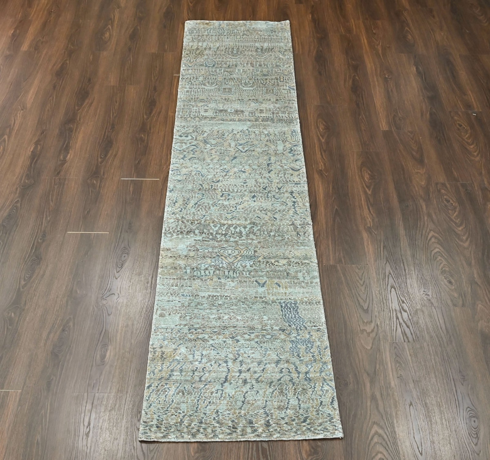 2’3”x9’11” Runner Hand Knotted Wool Celedon Oushak Modern Rug