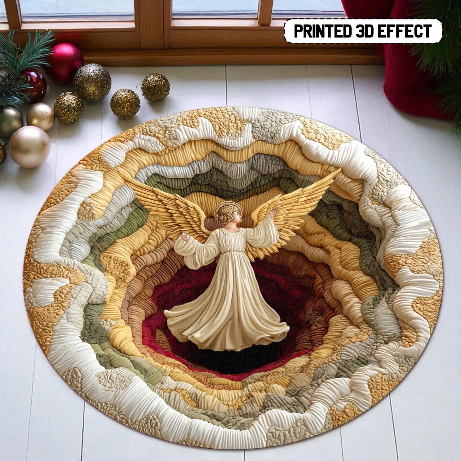 3D Angel Round Rug Christmas Spiritual Floor Mat Holiday Home Decor Gift Idea