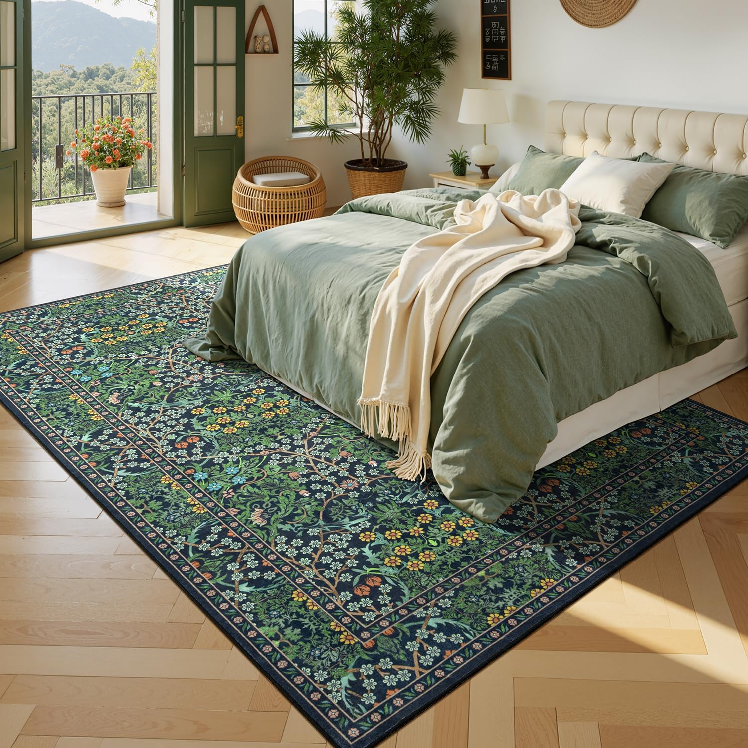 Floral Living Room Rug 8X10 Area Rugs, Vintage Forest Washable Rugs for Dining R