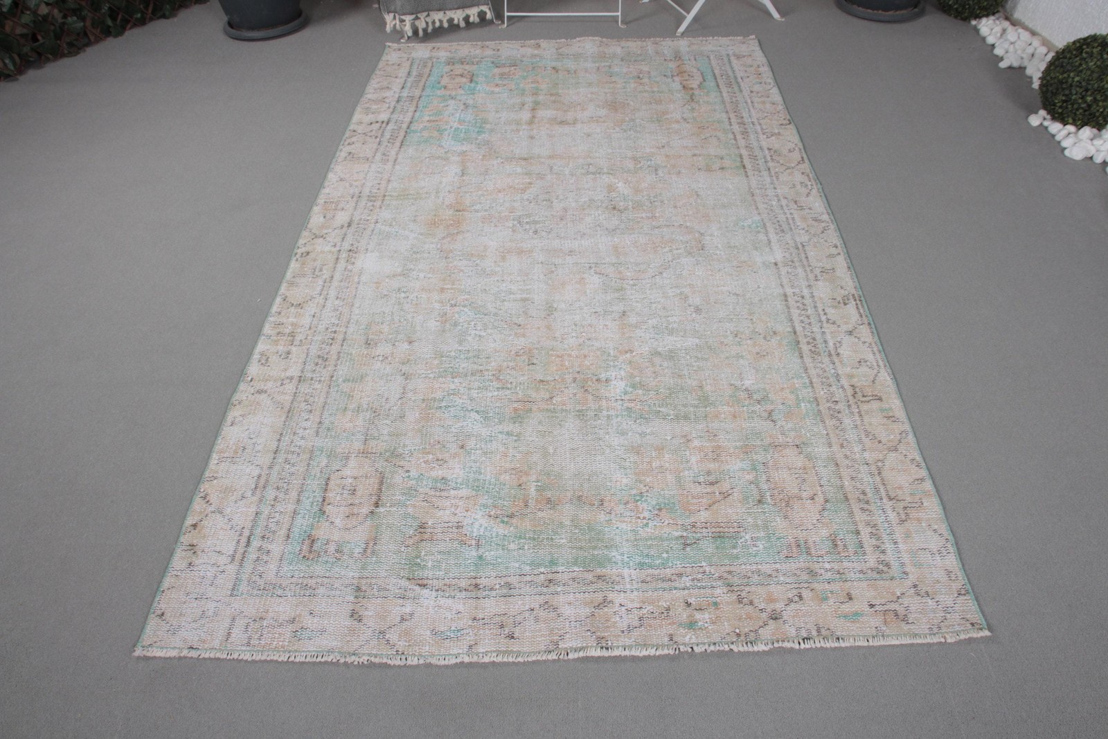 4,5×7,9 ft Vintage Rug, Rug, Beige Bordered Rug Wool