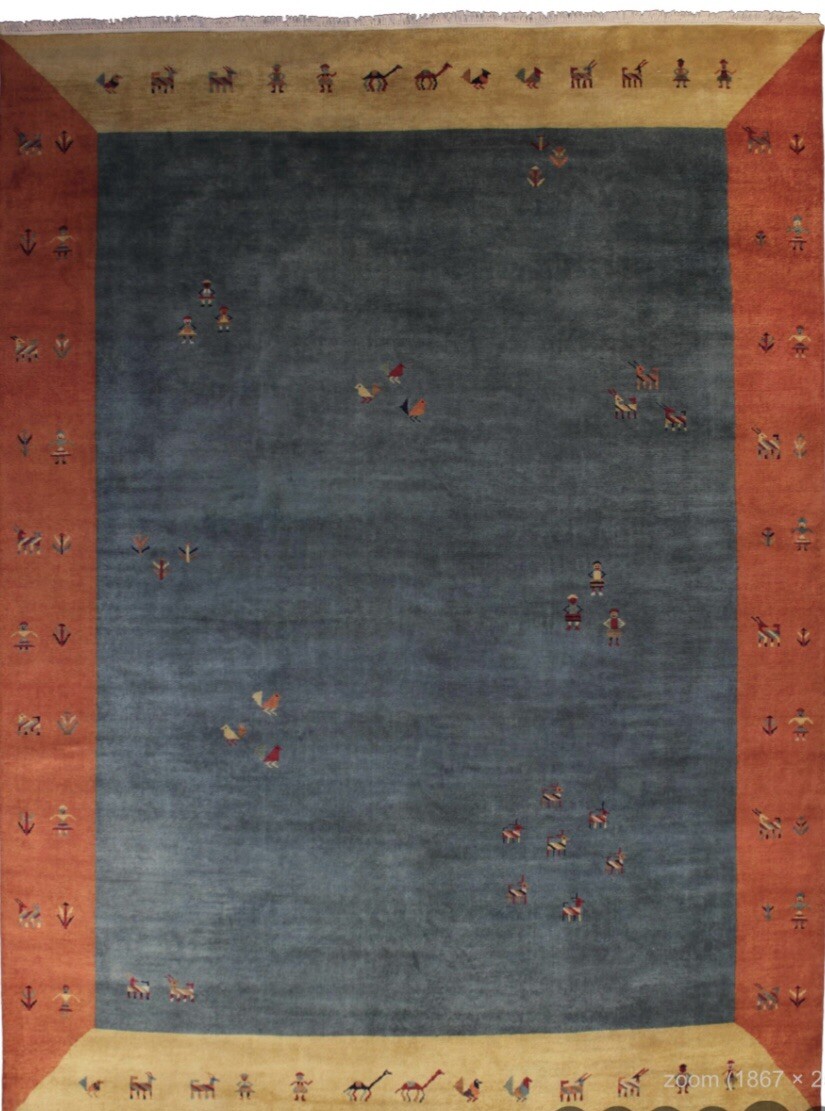 Stunning Tribal oriental rug new Gabbeh Blue Hand /knotted Elegant 9.04 X 11.5