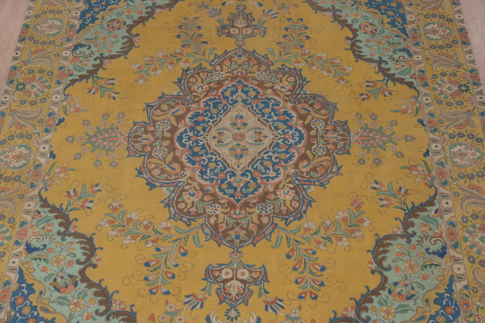 Overdyed Traditional Floral Living Room Area Rug Hand-made Wool Gold Carpet 9×12