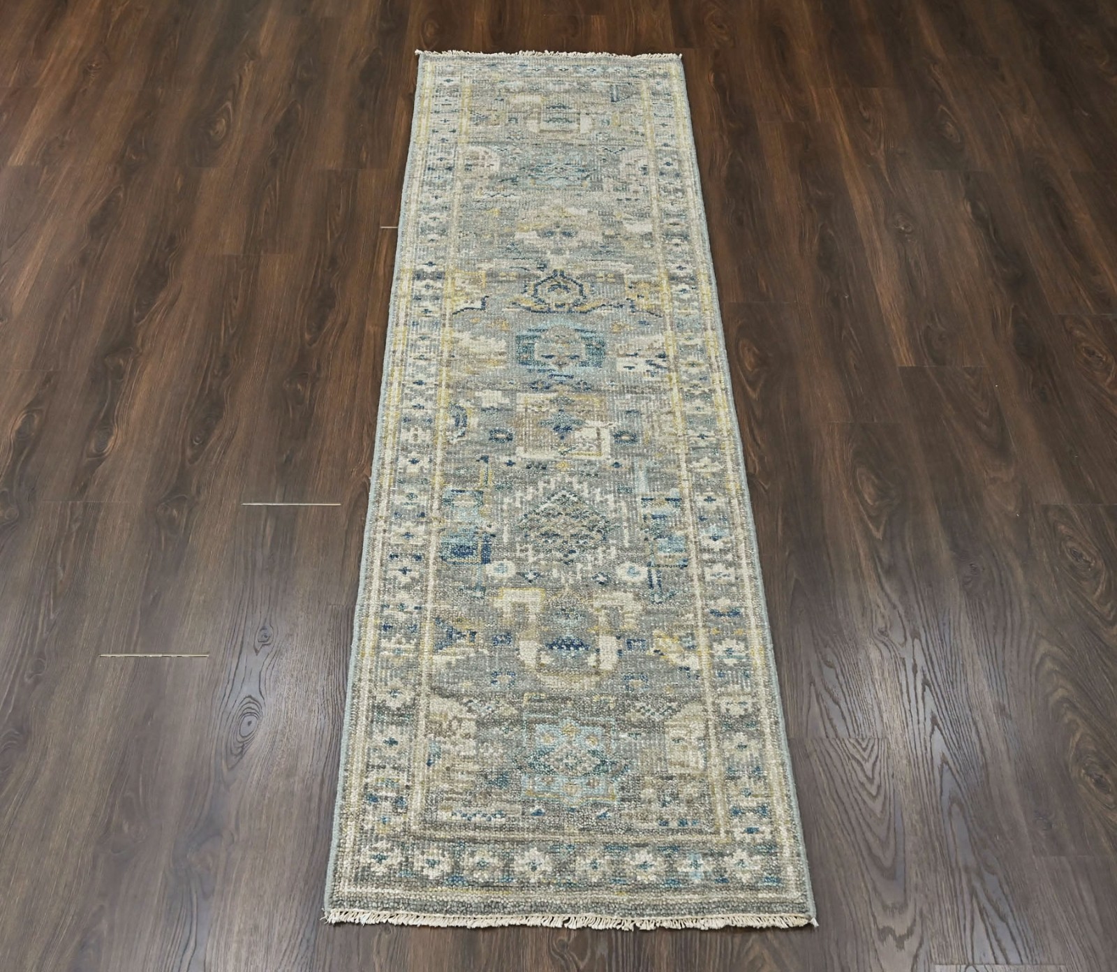 2’6”x8’10” Runner Hand Knotted Wool Slate Oushak Transitional Rug