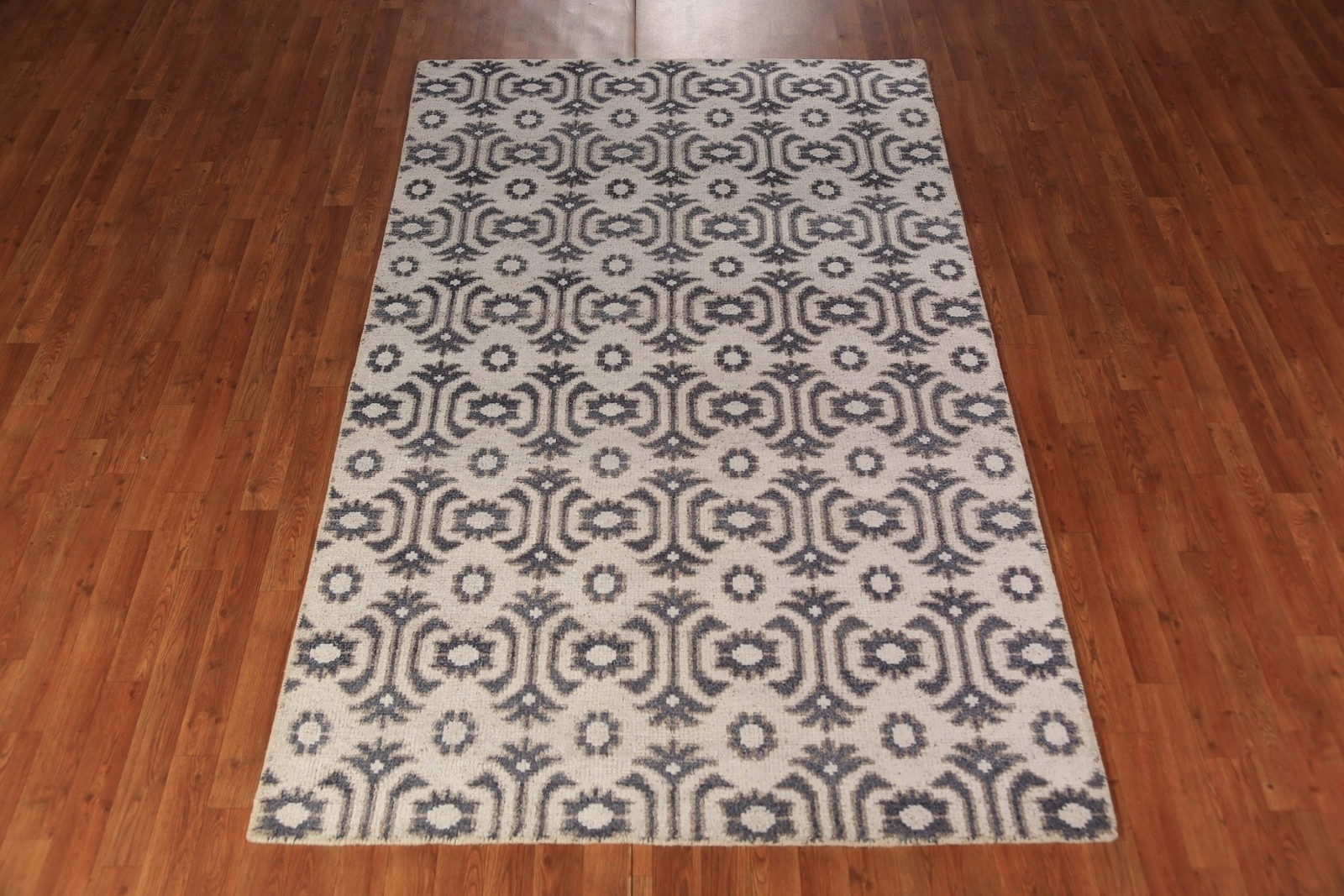 Hand-Knotted Oriental Wool Carpet Beige Geometric Moroccan Oriental Rug 4×8 Ft