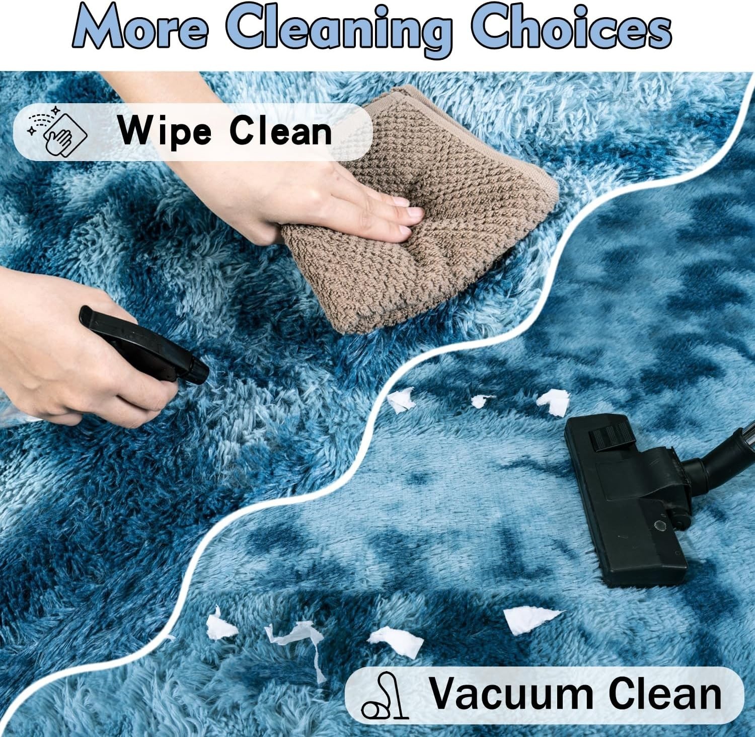Fluffy Area Rug 8×10 Large Shaggy Soft Tie Dye Blue Mat for Living Bedroom Floor