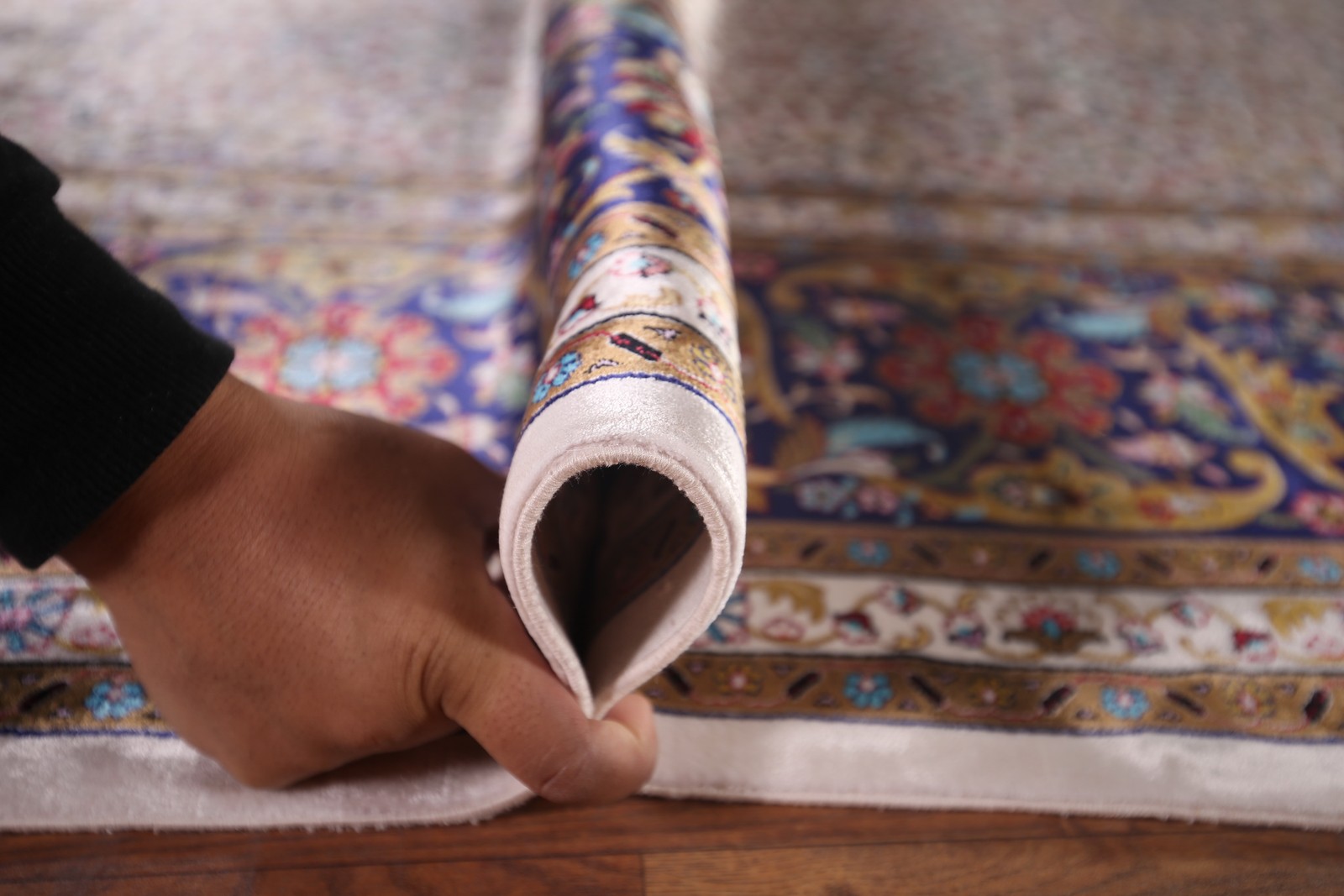 Silk Ivory/ Blue Floral Turkish Area Rug 10×13 ft Luxury Living Room Carpet