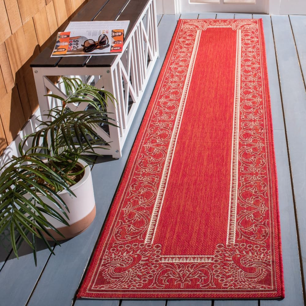 Washable Rug Outdoor Courtyard Collection – 2’3″ X 10′ Runner, Blue & Natural, N