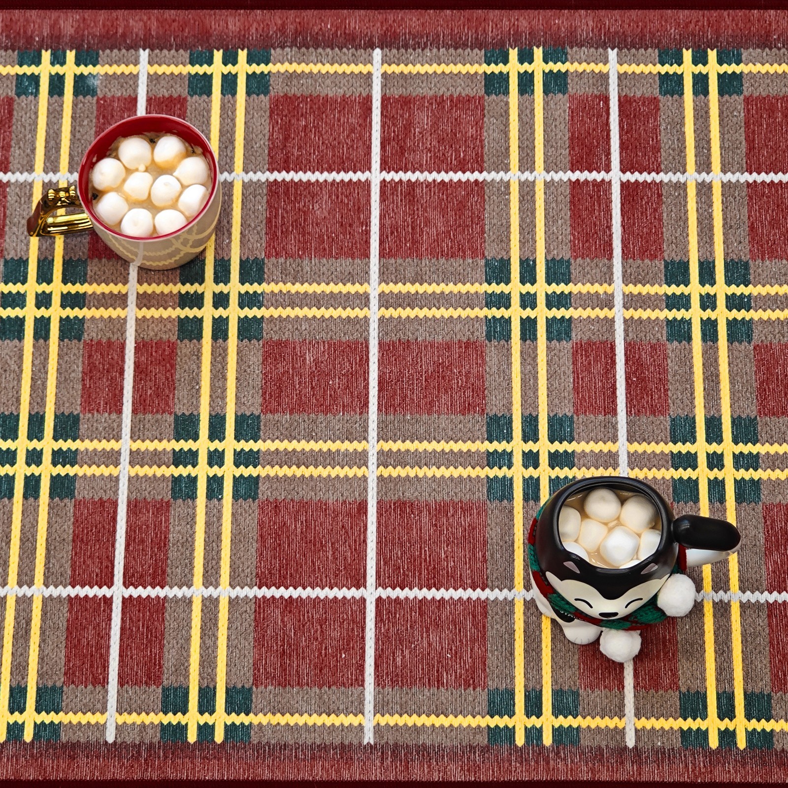 6ft Round Plaid Area Rug Washable Non-Slip Indoor Living Room Red Green