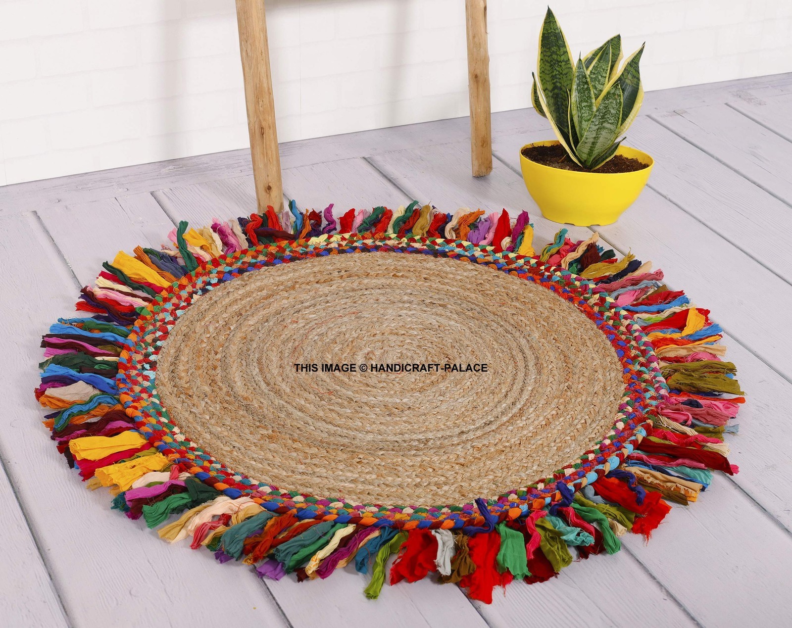 Round Area Rag Rug Hardwood Floors 3×3 Feet Natural Braided Woven Fabric Rug