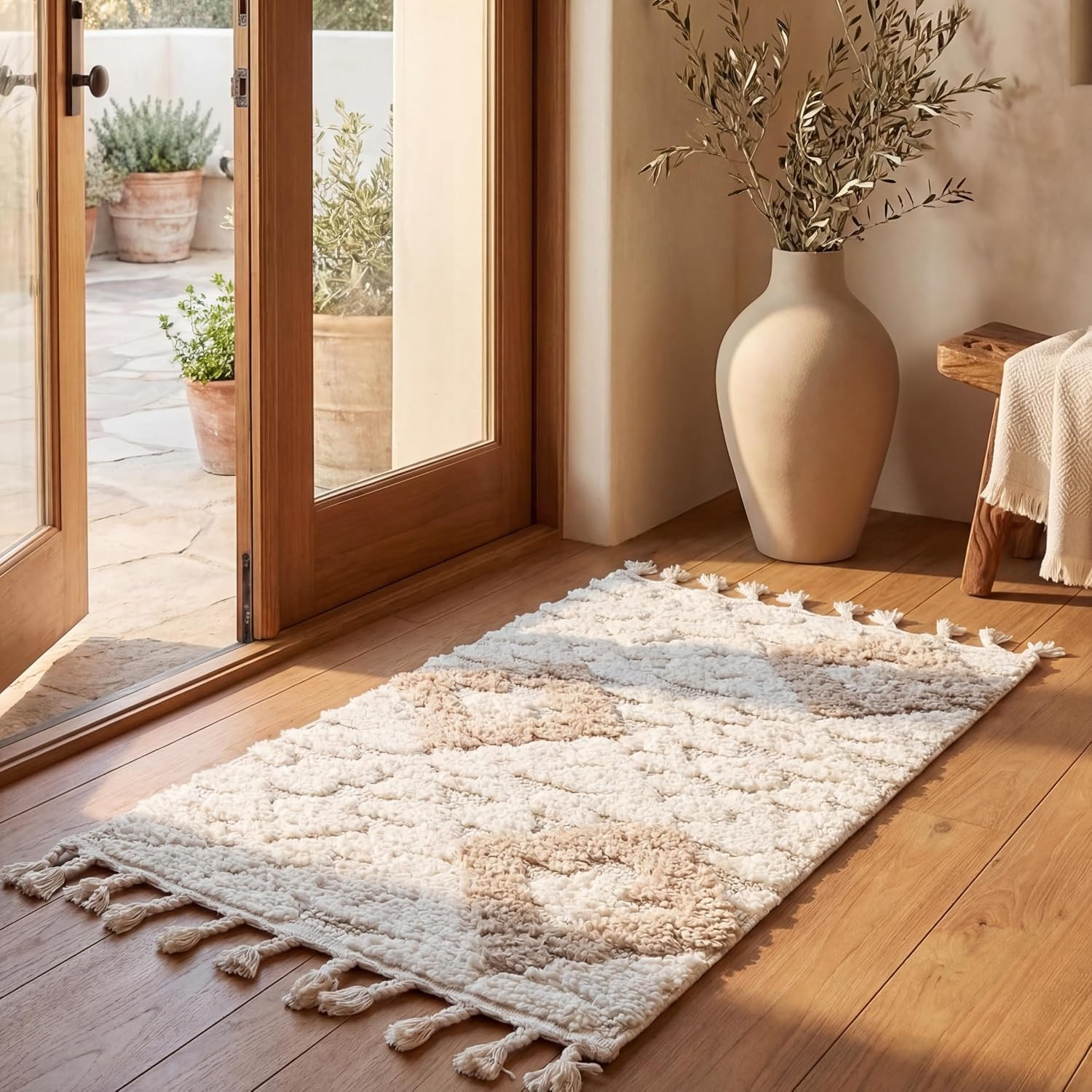 SAFAVIEH Moroccan Tassel Shag Collection Area Rug – 2’3″ X 4′, Ivory & Beige, No