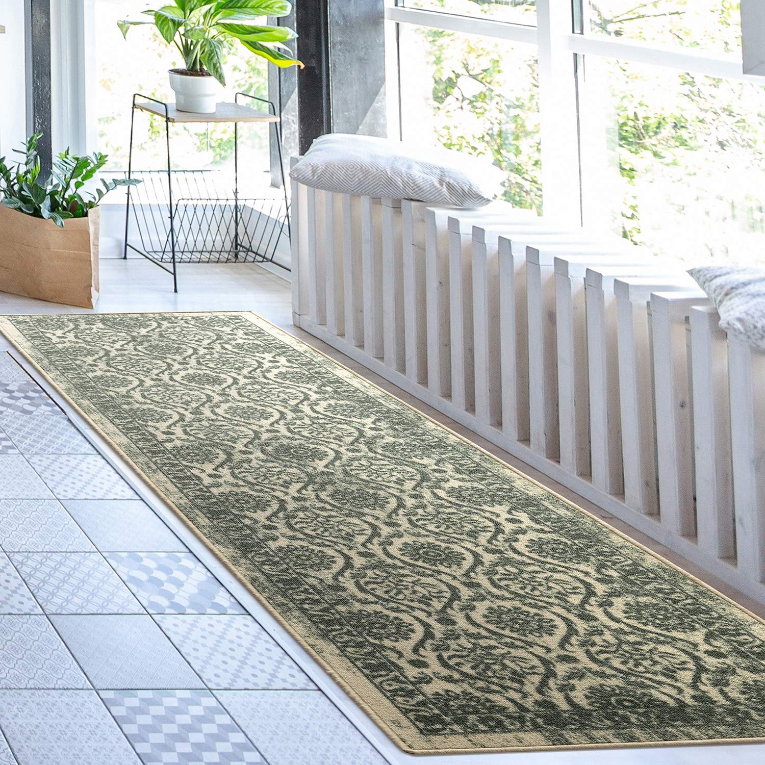 Antep Rugs Alfombras Non-Skid (Non-Slip) 2×7 Rubber Backing Floral Geometric Low
