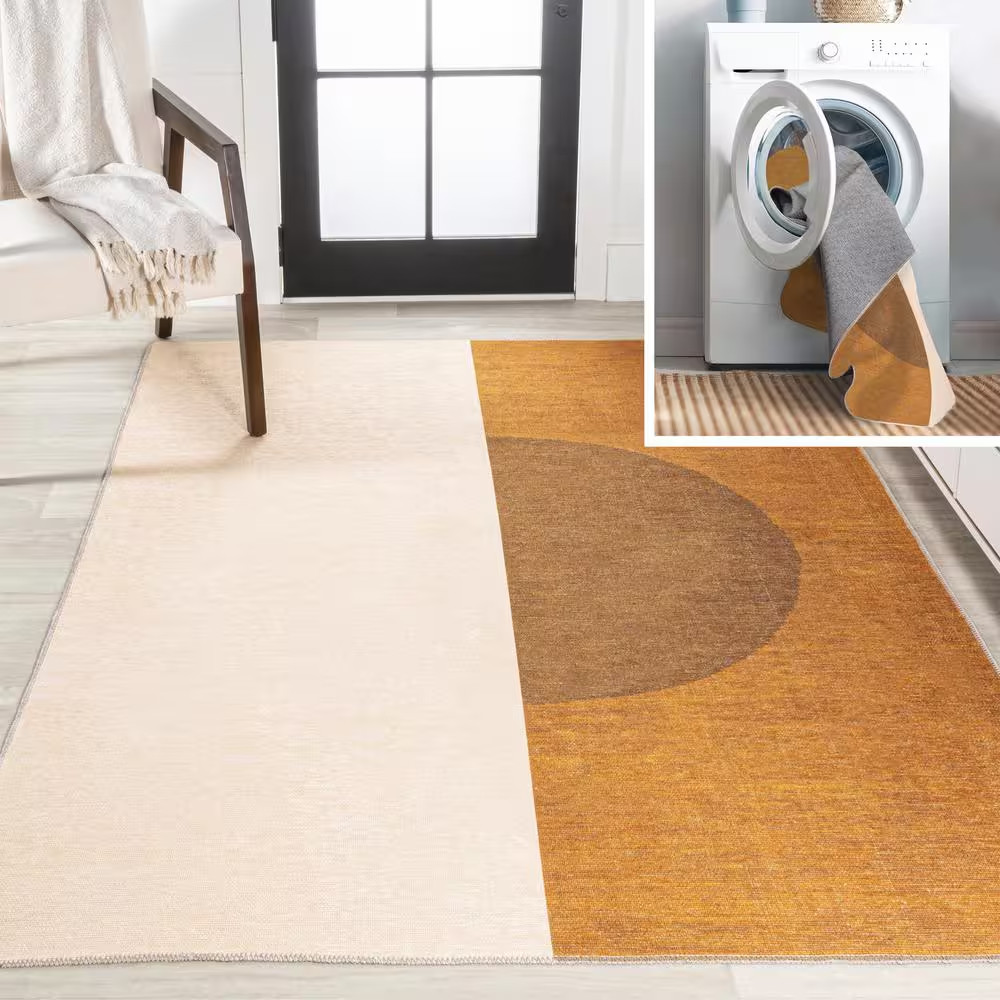 Demie Minimalist Graphic Circle Machine-Washable Rust/Cream 5 Ft. X 8 Ft. Area R