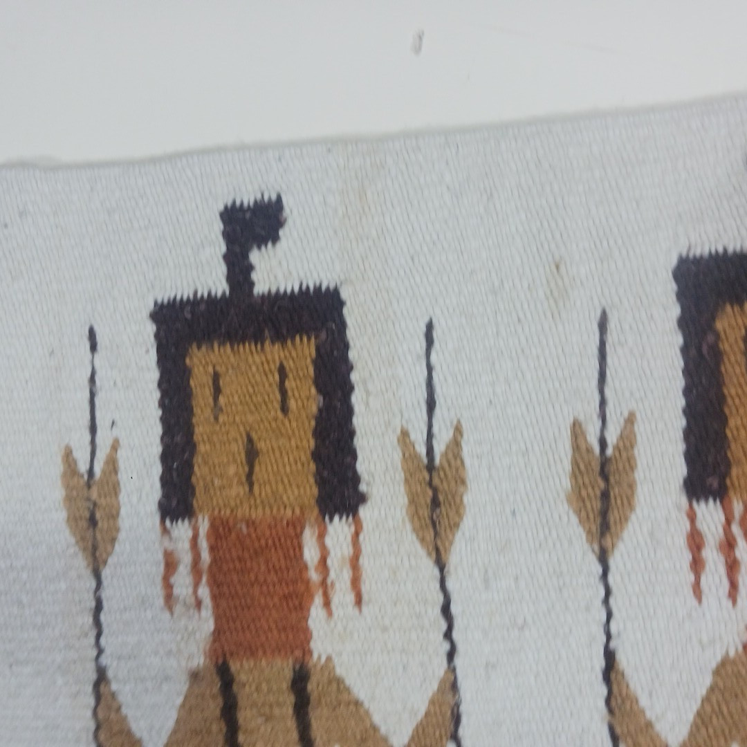 Imported Yei Wool Rug 5 figures Gold Brown White Cotton/Poly 60×27.5