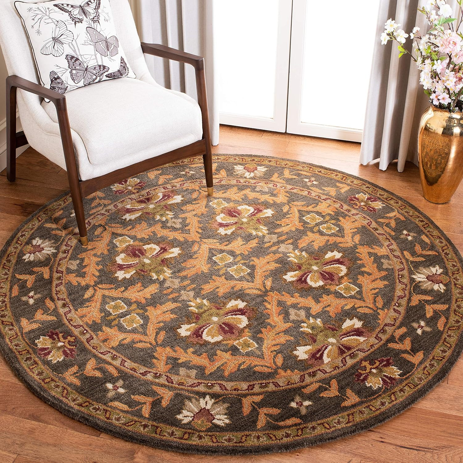 8′ Round Sage/Gold Handmade Oriental Wool Area Rug – Antiquity Collection
