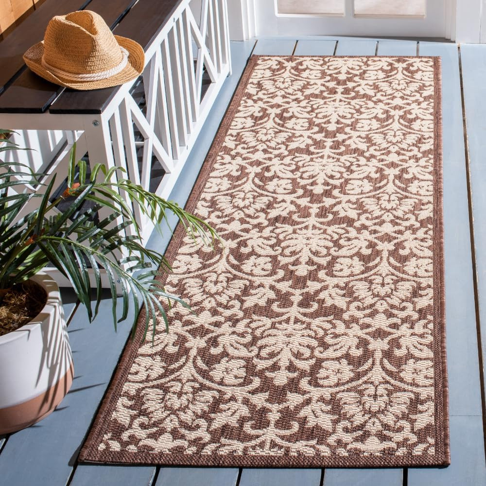 Washable Rug Outdoor Courtyard Collection – 2’3″ X 10′ Runner, Blue & Natural, N
