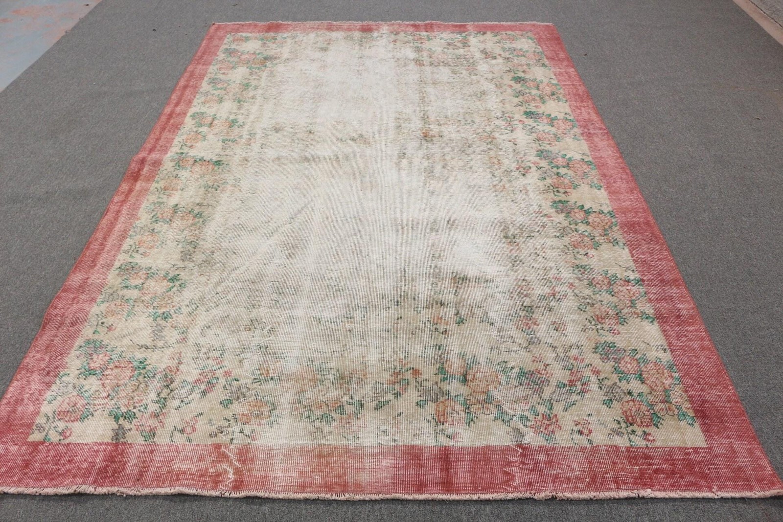 6,3×9,3 ft Large Vintage Turkish Rug, Red Animal Print Wool Rug