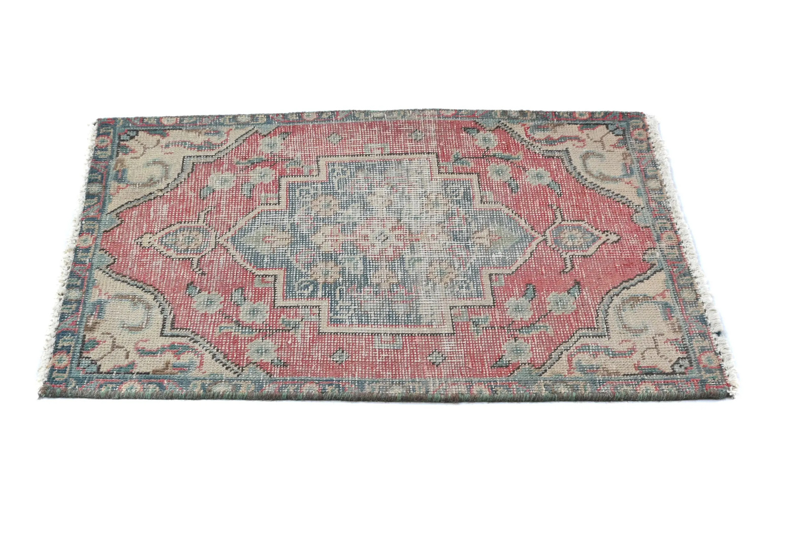 Semi-Antique Distressed Oriental Rug 1’8X2’3 ft Muted Floral Design Decor Carpet