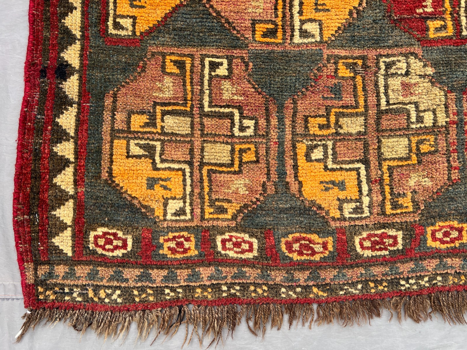 Gold Antique Turkoman Elephant Foot Gul Hand Knotted Wool Rug 3×5 Collector