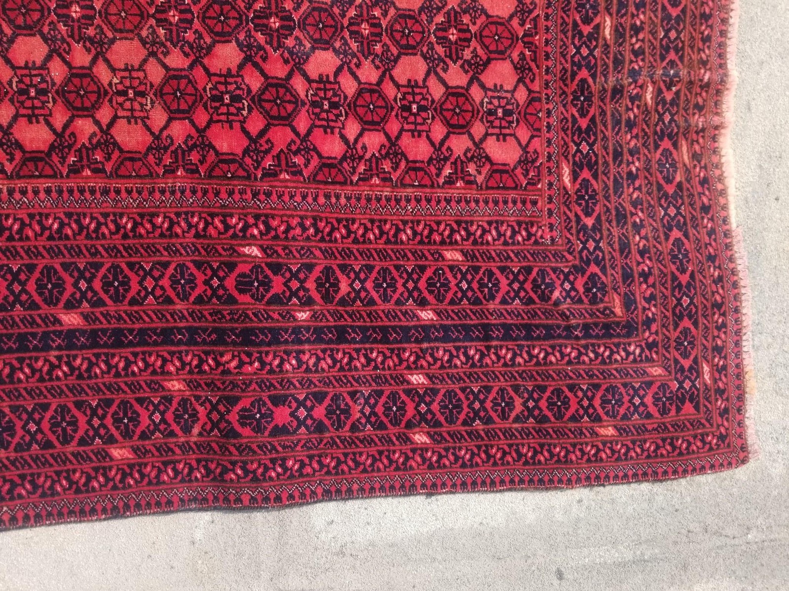 Distressed Vintage Traditional Handmade Afghan Tribal Wool Rug 7.8 x 6.3 ft