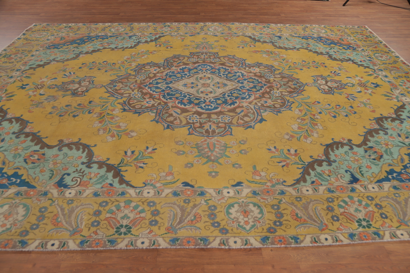 Overdyed Traditional Floral Living Room Area Rug Hand-made Wool Gold Carpet 9×12