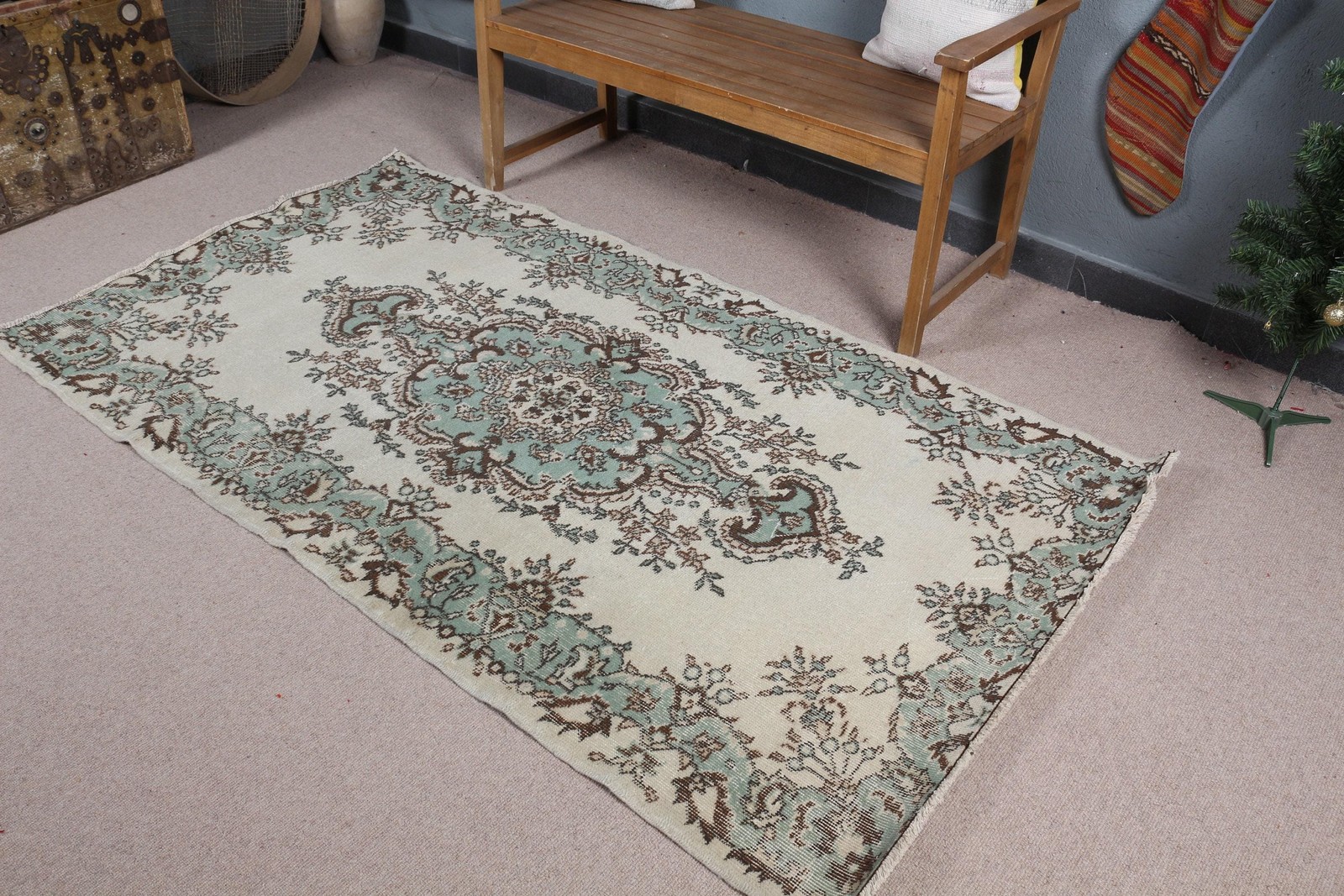 3,9×6,8 ft Vintage Turkish Rug, Area Rug, Blue Brown Southwestern Wool Rug