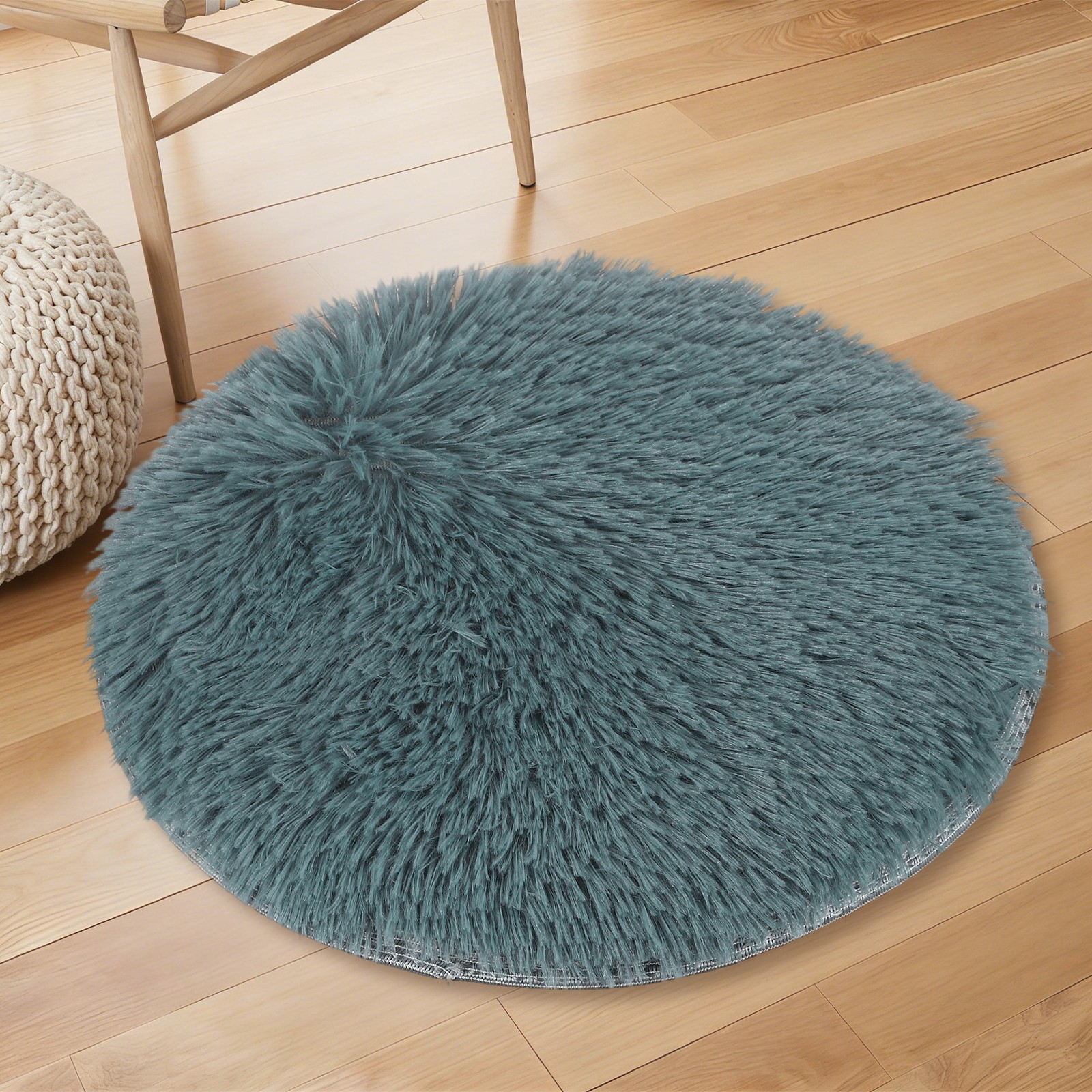 Round Rugs for Bedroom 2ft Circle Area Rug Round Fluffy Carpet Silver Gray