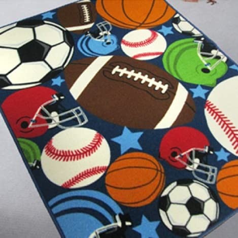 Blue Rug Fun Sport Rugs Nylon Carpet Boys Girls Childrens Rug Balls Print wit…