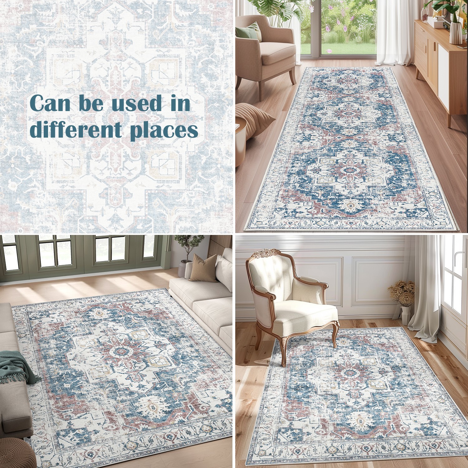 2×3 Kelda Area Rug Entryway Accent Rug Indoor Vintage Floor Mat Navy Blue