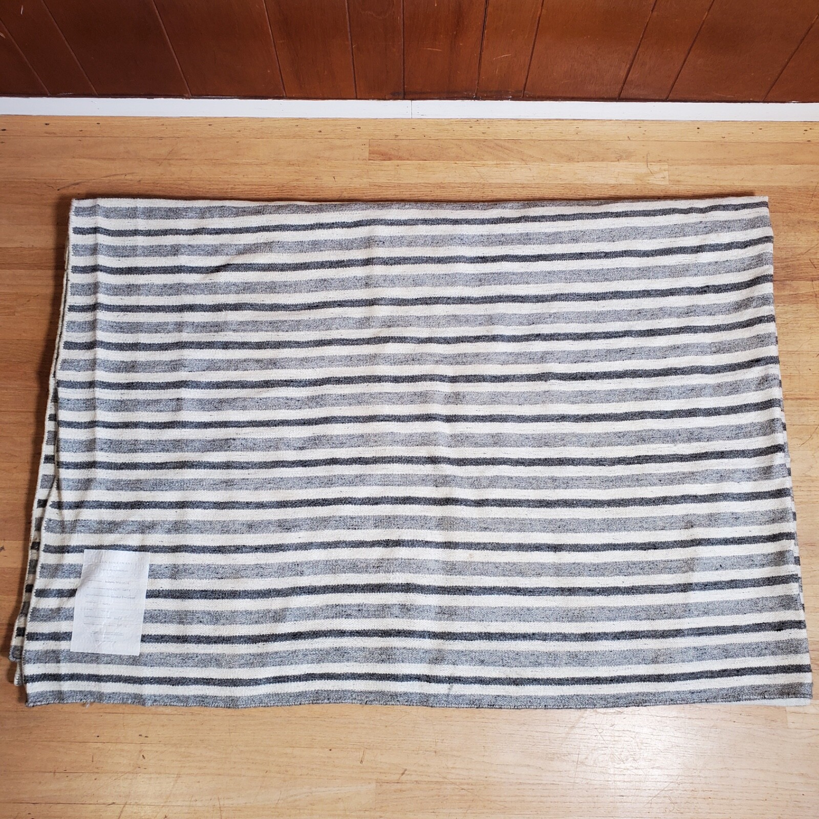 Soleimani Restoration Hardware RH Double Pinstripe Grey Wool/Viscose Rug 10’X14′