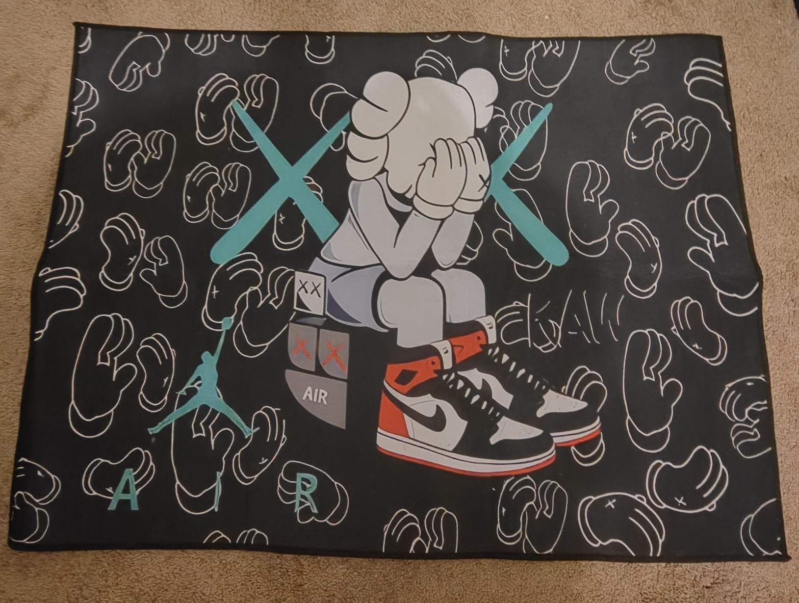 Graphic Sneaker Cartoon Area Rug Rectangle Black Gray Teal White Red