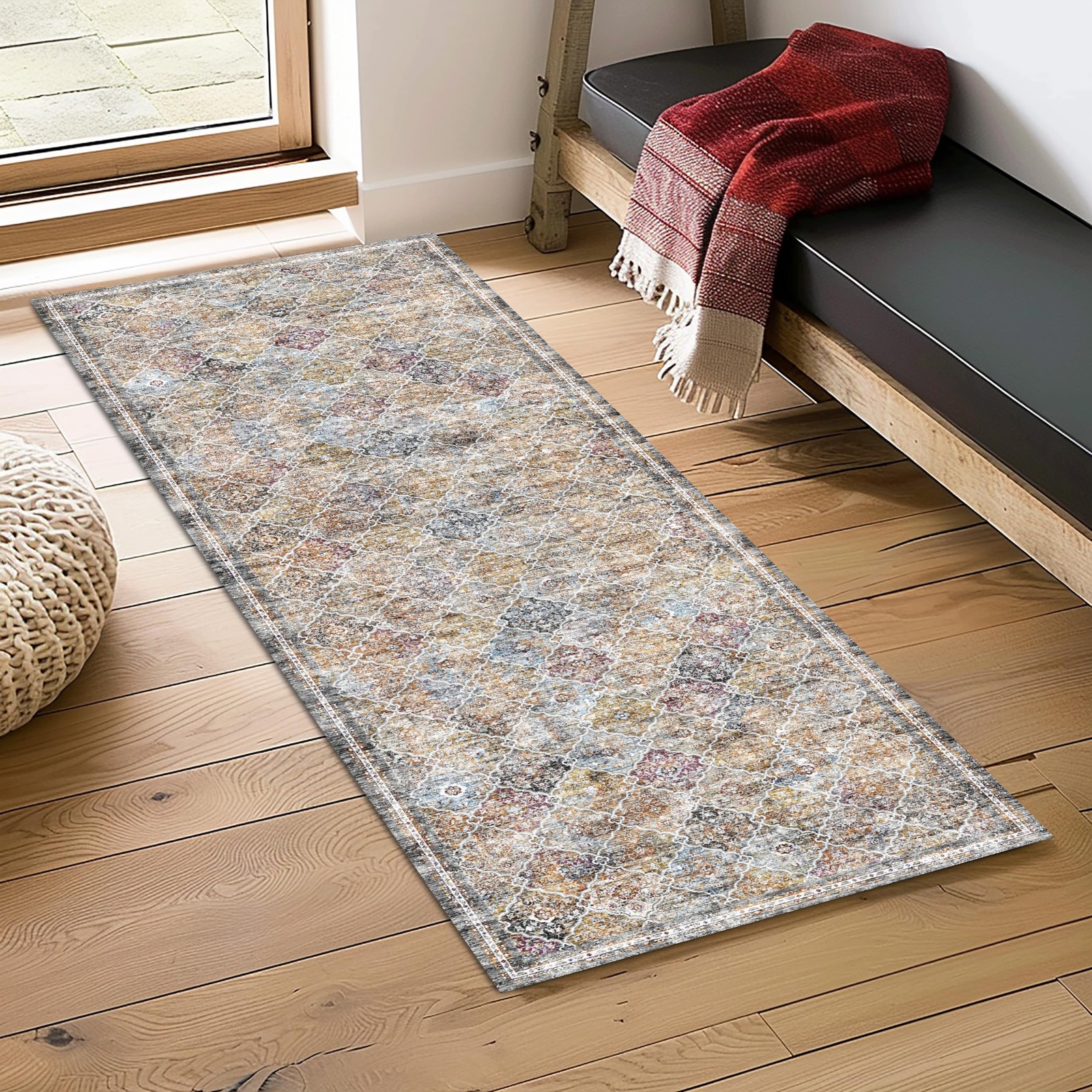 2’6” x 8′ Washable Area Rug – Low Pile Soft Vintage Indoor Rug for Living, D…