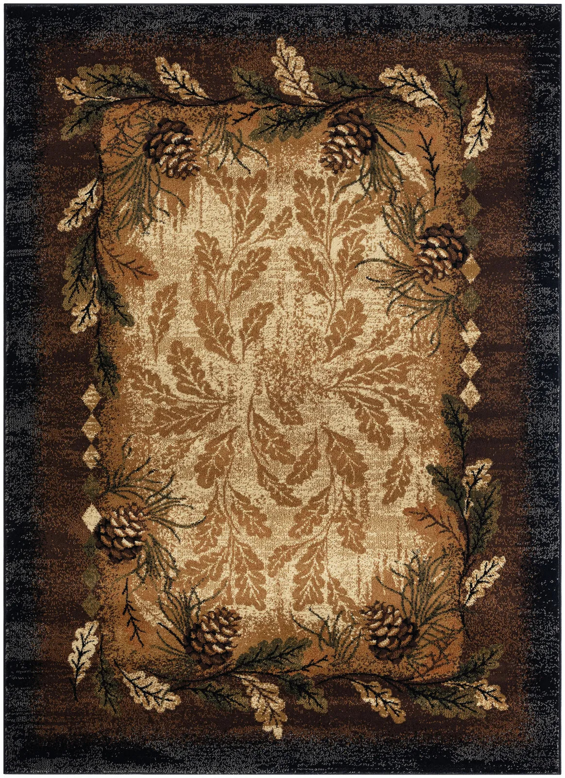8×10 Cabin Pinecone Leaves Rustic Lodge Area Rug