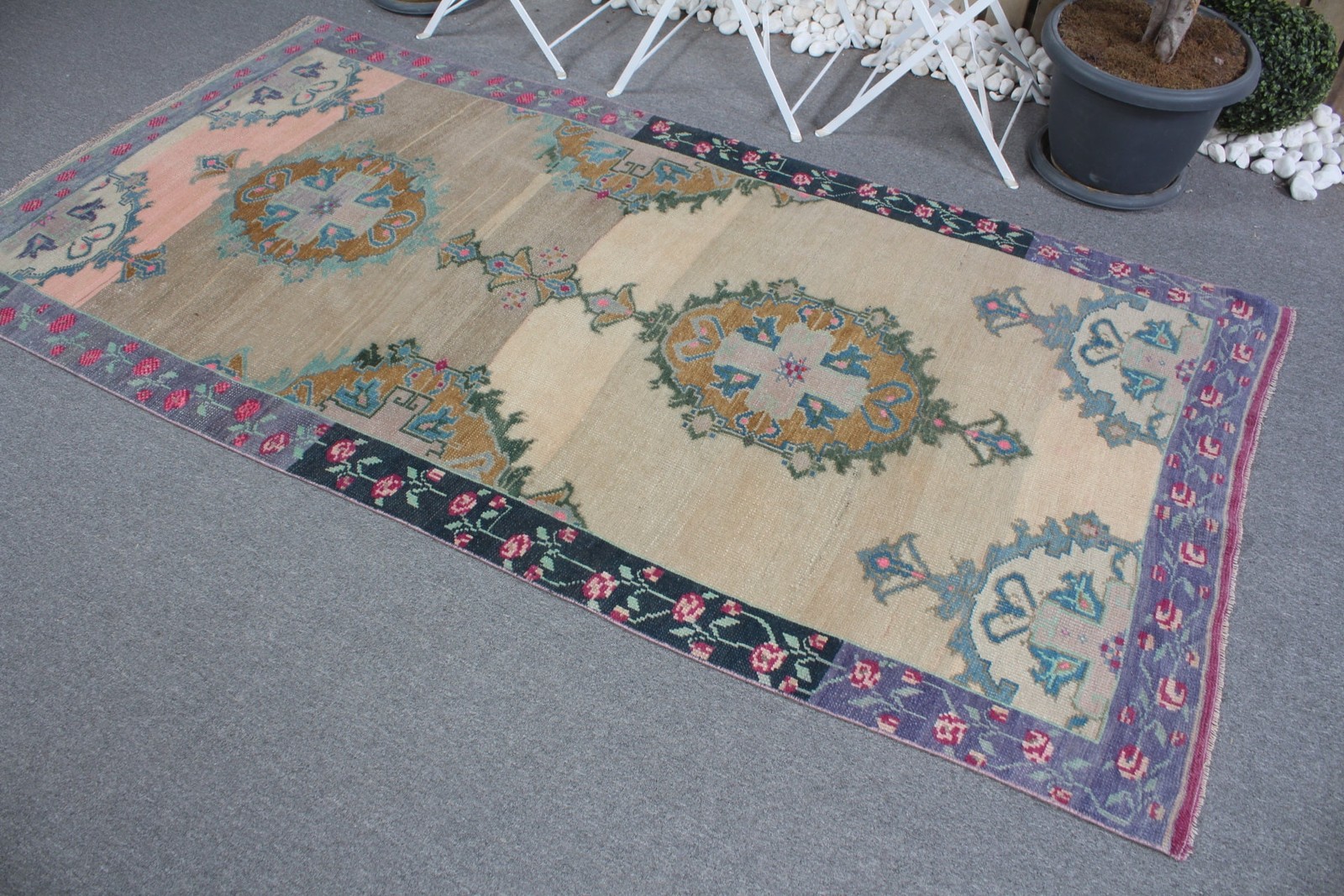 4,9×7,8 ft Rug, Vintage Rug, Turkish Blue Wool Oriental Rug