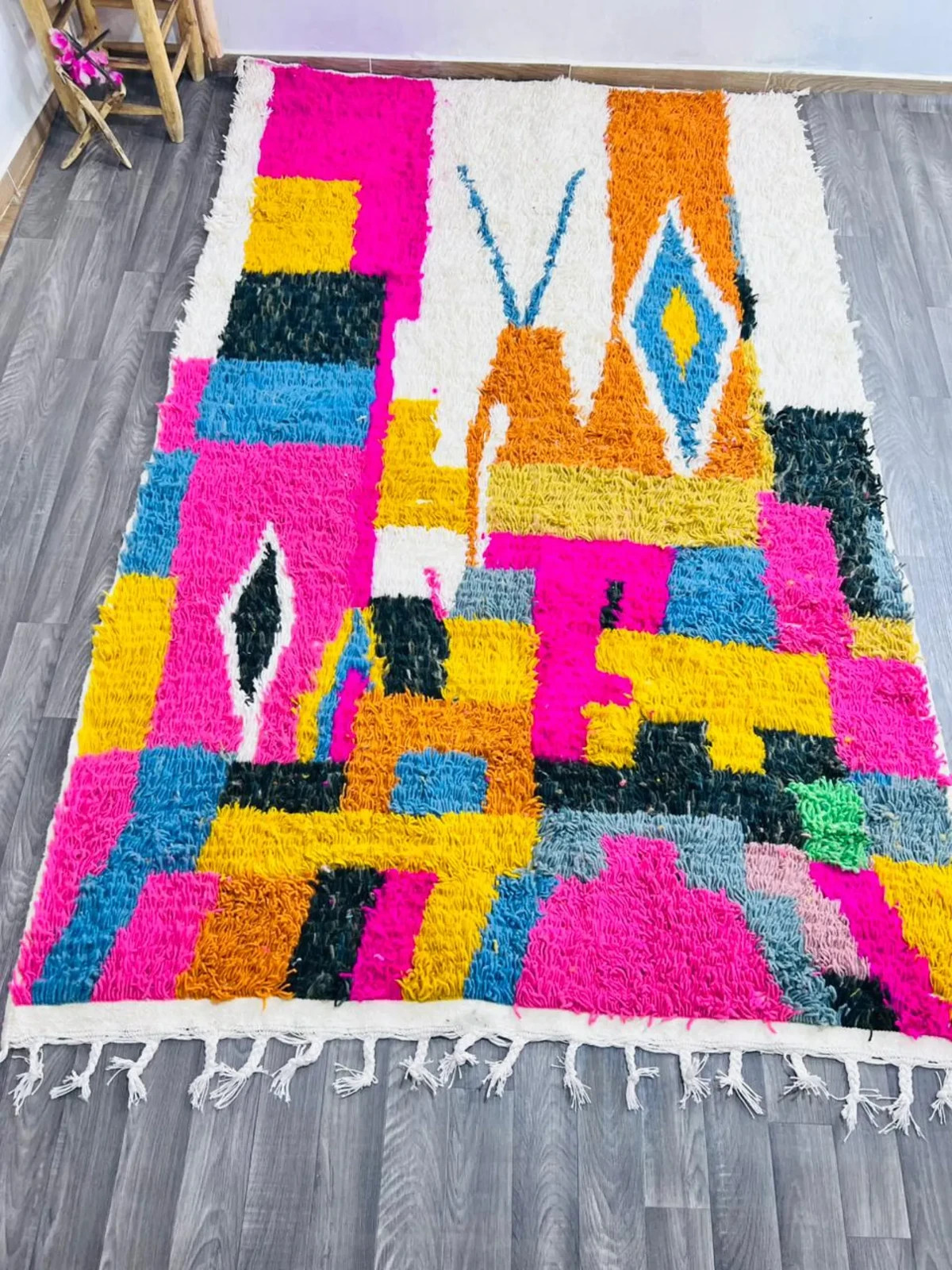 Handmade Wool Moroccan Rug: Colorful Abstract Berber Design