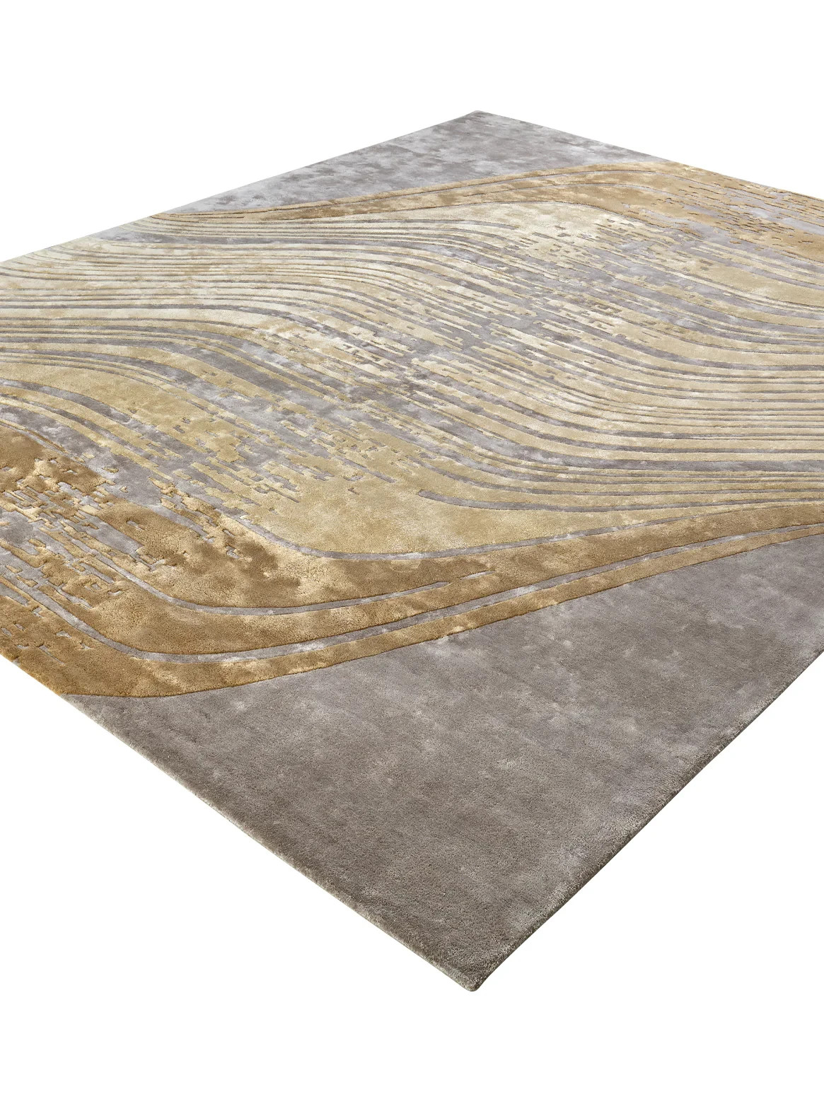 Modern Abstract Wave Rug 6×9 9×12 Beige Grey Handmade Wool Large Area Rug Living