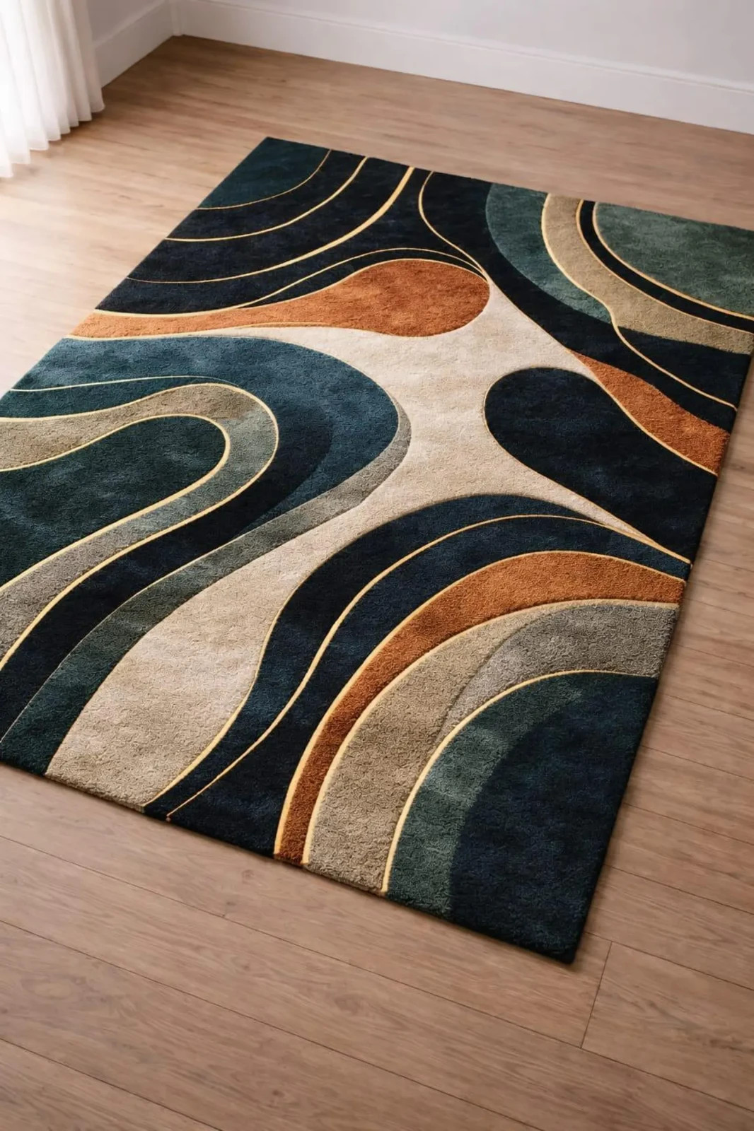 Hand Tufted Wool Rug Red Gold Abstract Wave Area Rug, Luxury VIP Area Rug.