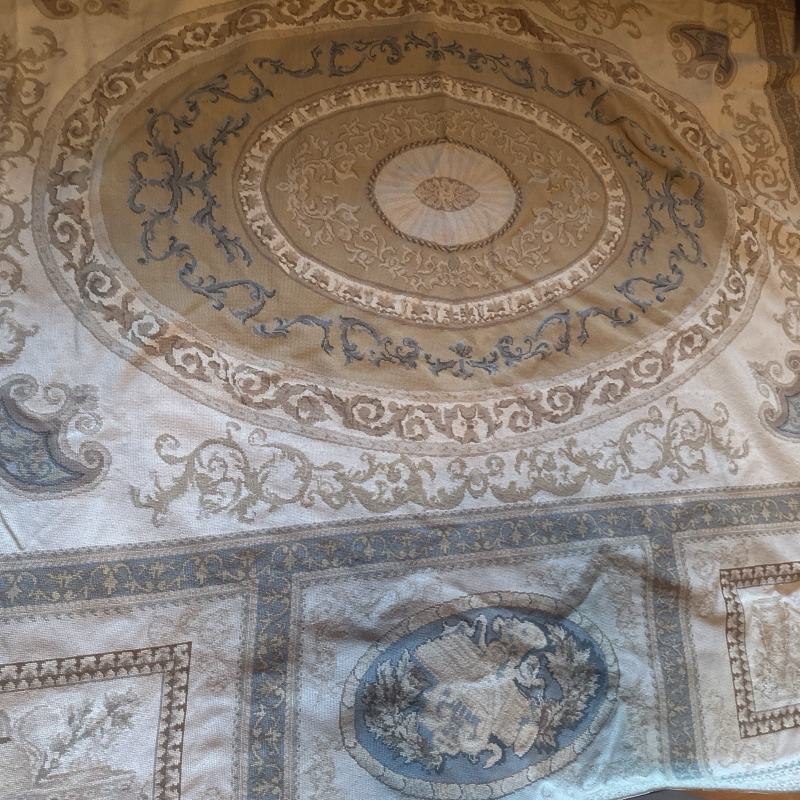 Hand Made French Aubusson Needlepoint Wool Rug 10 FT & 8 IN BY 8 FT Cream BEIGE