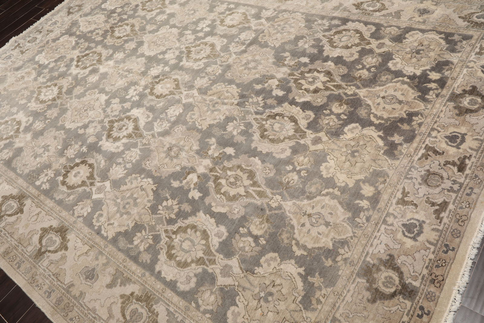 LoomBloom 7’9”x11’1″ Gray Hand Knotted Distress Traditional Oushak Wool Rug