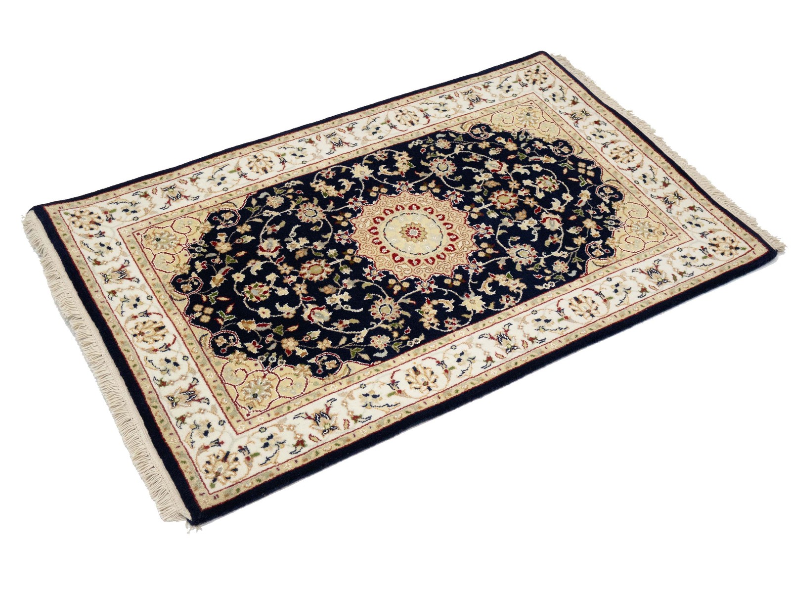 2’8X4’3 ft Indo-Nain Black Oriental Rug Floral Style Wool Carpet Home Decor
