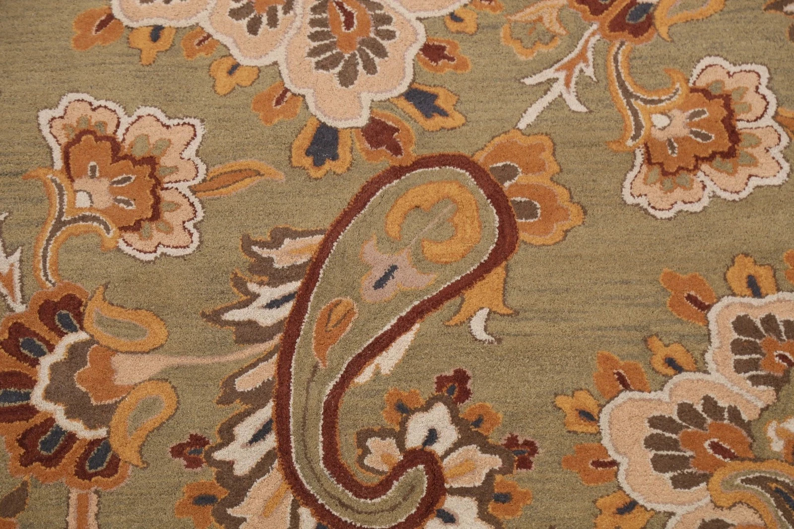 Elegant Floral Paisley Green Rug Sophisticated Interiors Hand-tufted Carpet