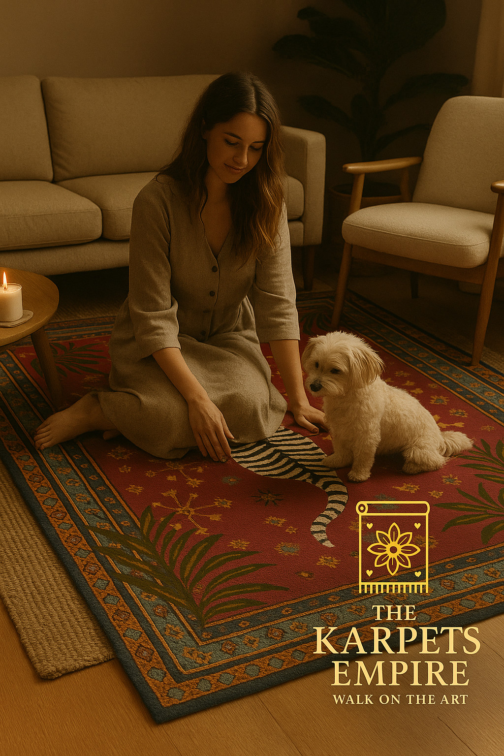 Handmade Boho Tiger Rug – 5×8 Hand Tufted Wool Carpet for Bedroom or Living Room