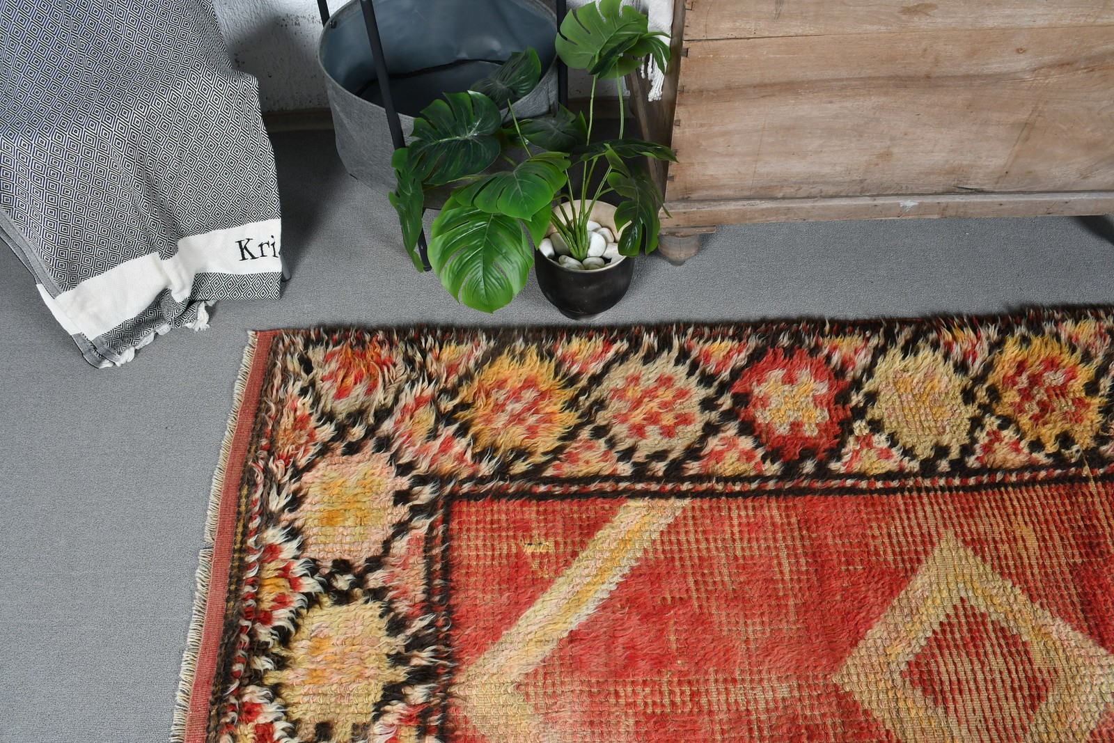 Turkish Rug, 4,2×7,2 ft Area Rug, Red Yellow Wool Rug