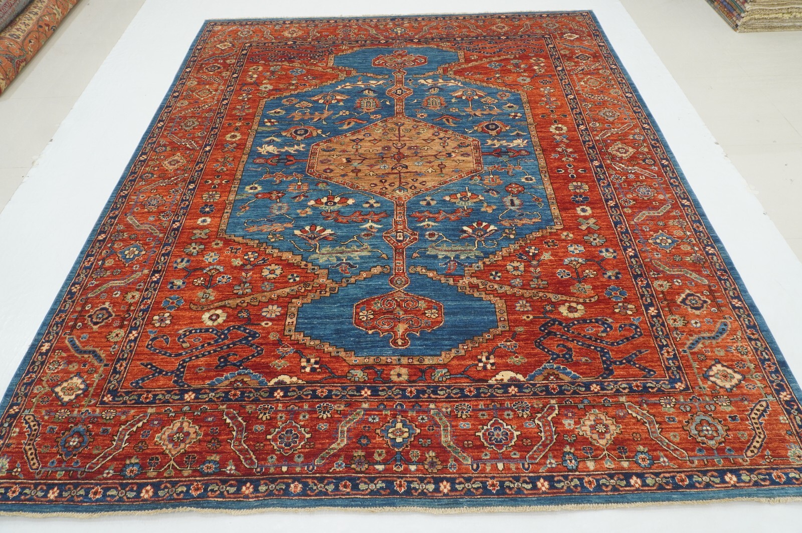8 x 10 ft Blue Red Serapi Afghan Hand Knotted Oriental Medallion Traditional Rug