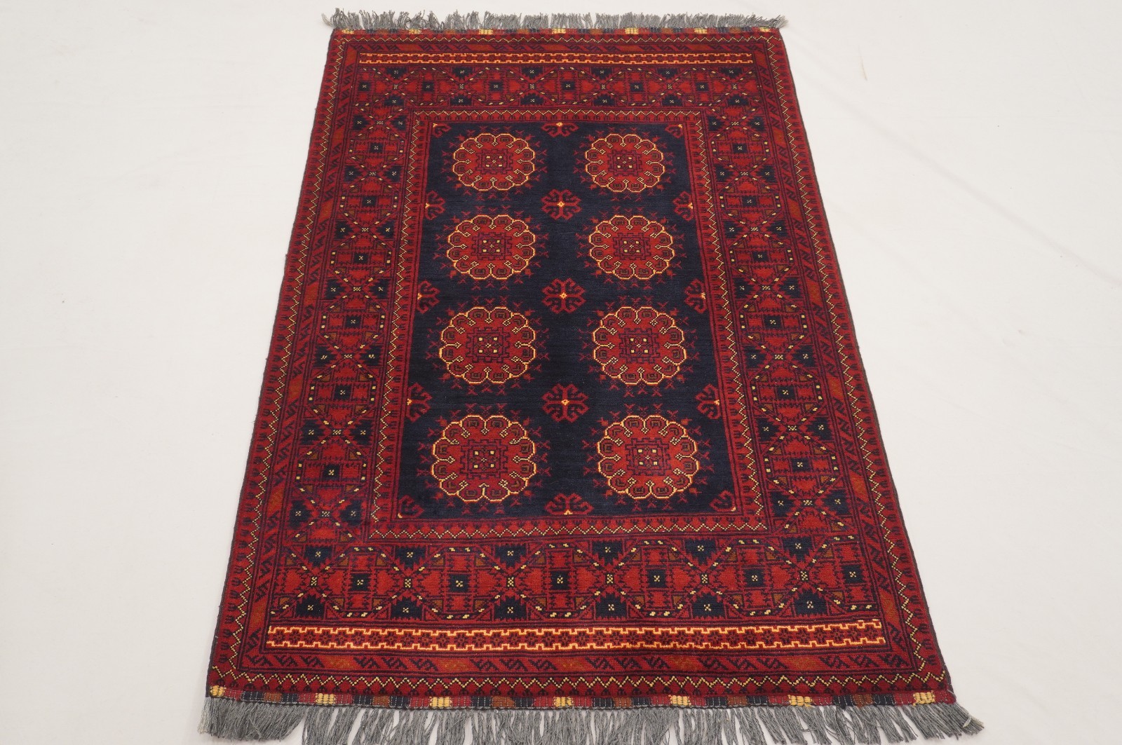 3×5 ft Blue Afghan Hand Knotted Wool Oriental Rug